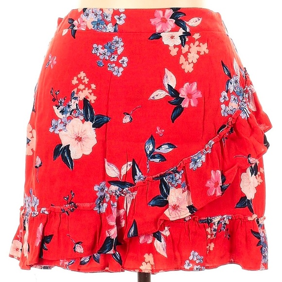 Cupcakes and Cashmere Elisa Skirt in Poppy Red Ruffle Floral Size Large L - Picture 3 of 7